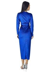 Rochie de ocazie Odette, cu crapatura medie si decolteu adanc, Albastru, Marime M/L - Img 7