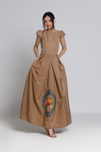 Rochie elegantă CHLOE cappuccino cu broderie - Img 2
