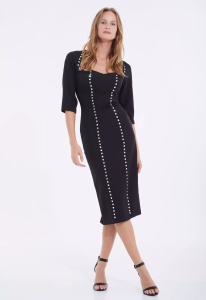 Rochie eleganta de ocazie neagra midi cu manaca - Img 4