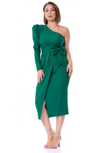 Rochie eleganta midi verde cu o singura maneca Mimi - Img 4