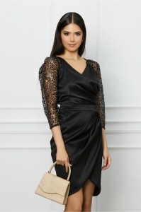 Rochie Ella Collection Alison neagra cu broderie si perle pe maneci
