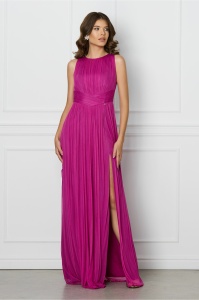 Rochie Ginette magenta lunga din tull din matase naturala