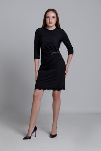 Rochie HELIA neagra din jerse cu drapaj in talie - Img 1