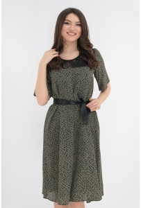 Rochie lejera din matase olive cu dantela neagra