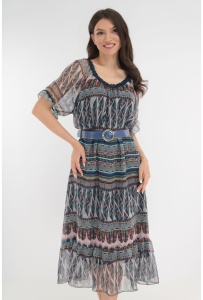 Rochie lejera din voal cu imprimeu abstract multicolor