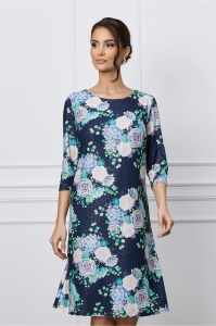 Rochie Lora bleumarin cu imprimeuri florale si glitter