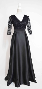 Rochie lunga din tafta neagra cu broderie catifelata Carla - Img 2