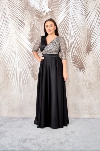 Rochie lunga din tafta neagra cu tulle cu gliter Noelia - Img 3