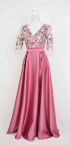 Rochie lunga din tafta roze si tiul brodat Ofelia - Img 1