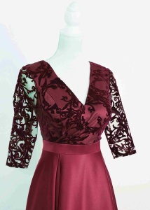Rochie lunga din tafta si broderie catifea visinie Viviana - Img 7