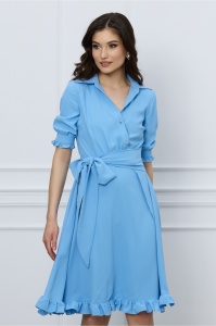 Rochie MBG bleu cu nasturi la bust si cordon in talie
