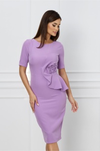 Rochie MBG lila cu floare maxi si peplum in tlaie