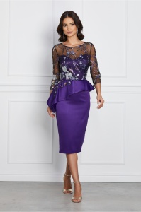 Rochie MBG mov cu broderie la bust si peplum in talie