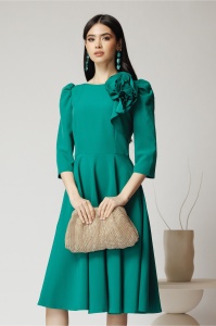 Rochie MBG verde cu floare maxi pe bust