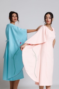 Rochie Mira bleu cu mânecă prelungită si broderie - Img 6