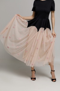 Rochie MORA neagra cu tul brodat crem - Img 3