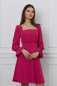 Rochie Moze fucsia cu tull si buline la bust
