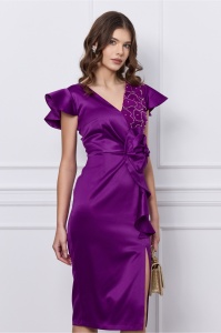 Rochie Moze mov cu floare maxi si volan