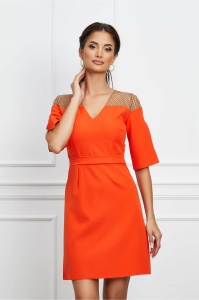Rochie Moze orange cu tull si buline la bust