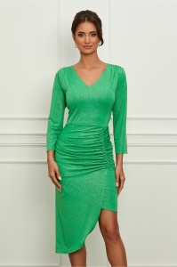 Rochie Moze verde cu glitter si fronseu pe fusta