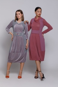 Rochie RAELYN din catifea gri si poplin - Img 6