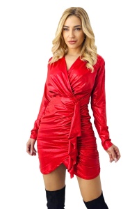 Rochie scurta Feel Royal, din tesatura lycra cu efect de piele, Rosu, Marime S/M - Img 6