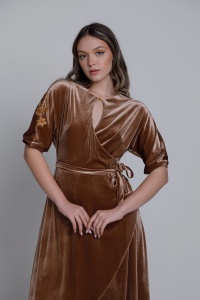 Rochie TASIA24 din catifea cappuccino - Img 1