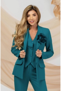 Sacou dama office turquoise cu floare maxi