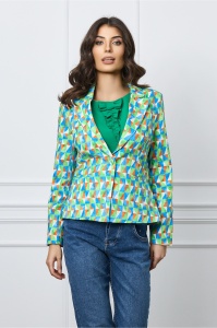 Sacou Maddy verde cu imrpimeu geometric multicolor