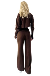 Set casual COMFY, din doua piese tricot si textura flexibila, Maro, Marime S/M/L - Img 7