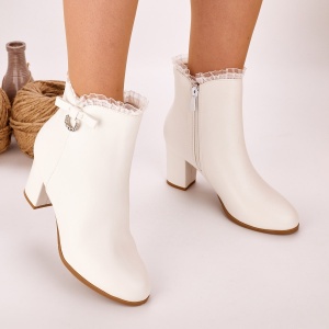 Botine Cu Toc Gros Dama Albe Bista - Img 3