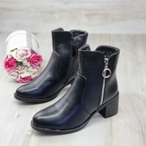 Botine Cu Toc Gros Dama Negre Cu Fermoar Adala - Img 2