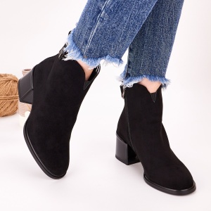 Botine Cu Toc Gros Dama Negre Cu Fermoar Bita - Img 2