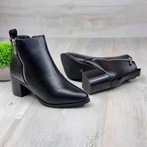 Botine Cu Toc Gros Damă Negre Cu Fermoar Dalary - Img 4