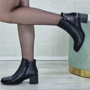 Botine Cu Toc Gros Dama Negre Cu Fermoar Horca - Img 1