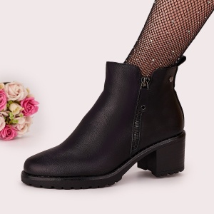 Botine Cu Toc Gros Dama Negre Cu Fermoar Uinir - Img 1