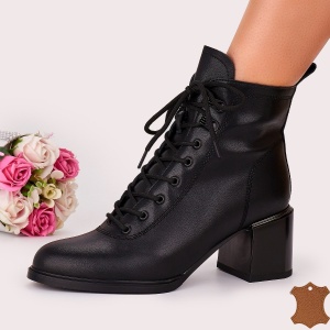 Botine Cu Toc Gros Dama Negre Piele Naturala Birus - Img 2