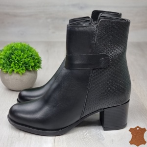 Botine Cu Toc Gros Dama Negre Piele Naturala Jenni - Img 1