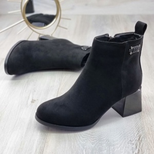 Botine Cu Toc Gros Dama Negru Catifea Layla - Img 3
