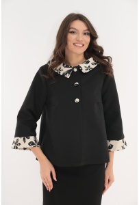 Capa neagra din stofa cu lana si guler din brocart ivory