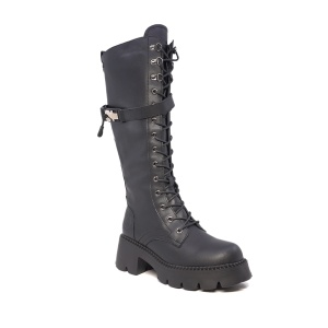 Cizme cu șiret femei Benvenuti negre din piele naturală 3746DC148N - Img 2