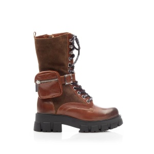 Cizme scurte dama din piele naturala, Leofex - 340 Cognac box velur
