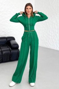Compleu casual WalKING Time, hanorac si pantaloni cu dungi in relief, Verde - Img 1