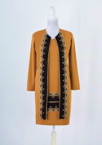 Compleu elegant mustar cu broderie Ania - Img 4