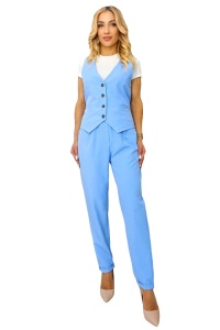 Compleu elegant TopStyle, cu vesta cambrata si pantaloni croi pană, Albastru baby blue, Marime S/M - Img 6