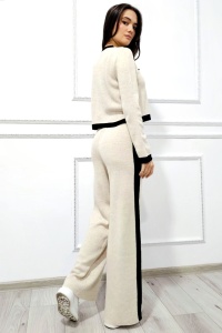 Compleu lana Thalos, cu bluza si pantaloni cu banda elastica, Crem, Marime S/M - Img 2