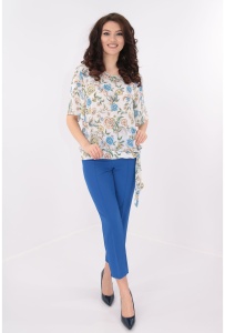 Costum elegant albastru format din bluza si pantaloni