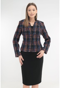 Costum - sacou cu model in carouri multicolore si fusta neagra