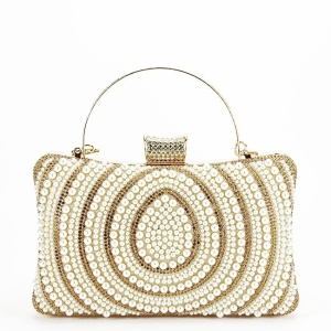 Geanta clutch crem auriu roze cu perle 1011 05