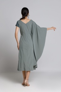 Mira khaki dress with long sleeves and embroidery - Img 6